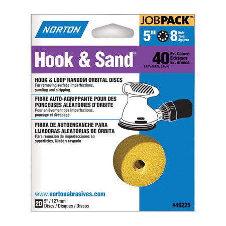 Norton Co 5" Hook & Sand 8-Hole Sanding Disc, P40-Grit, PK 20 49225